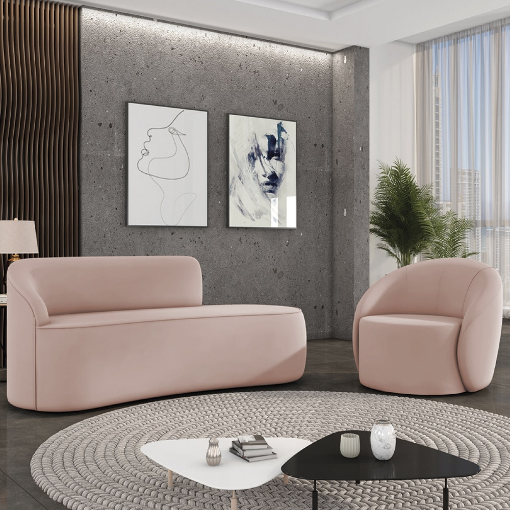Sofá 2 Lugares 140cm Wendi e Poltrona Steve Veludo Rose I01  - Mpozenato