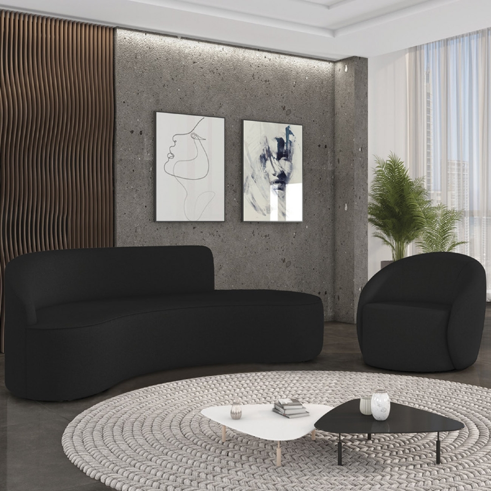 Sofá 4 Lugares 220cm Wendi e Poltrona Steve Linho Preto I01  - Mpozenato