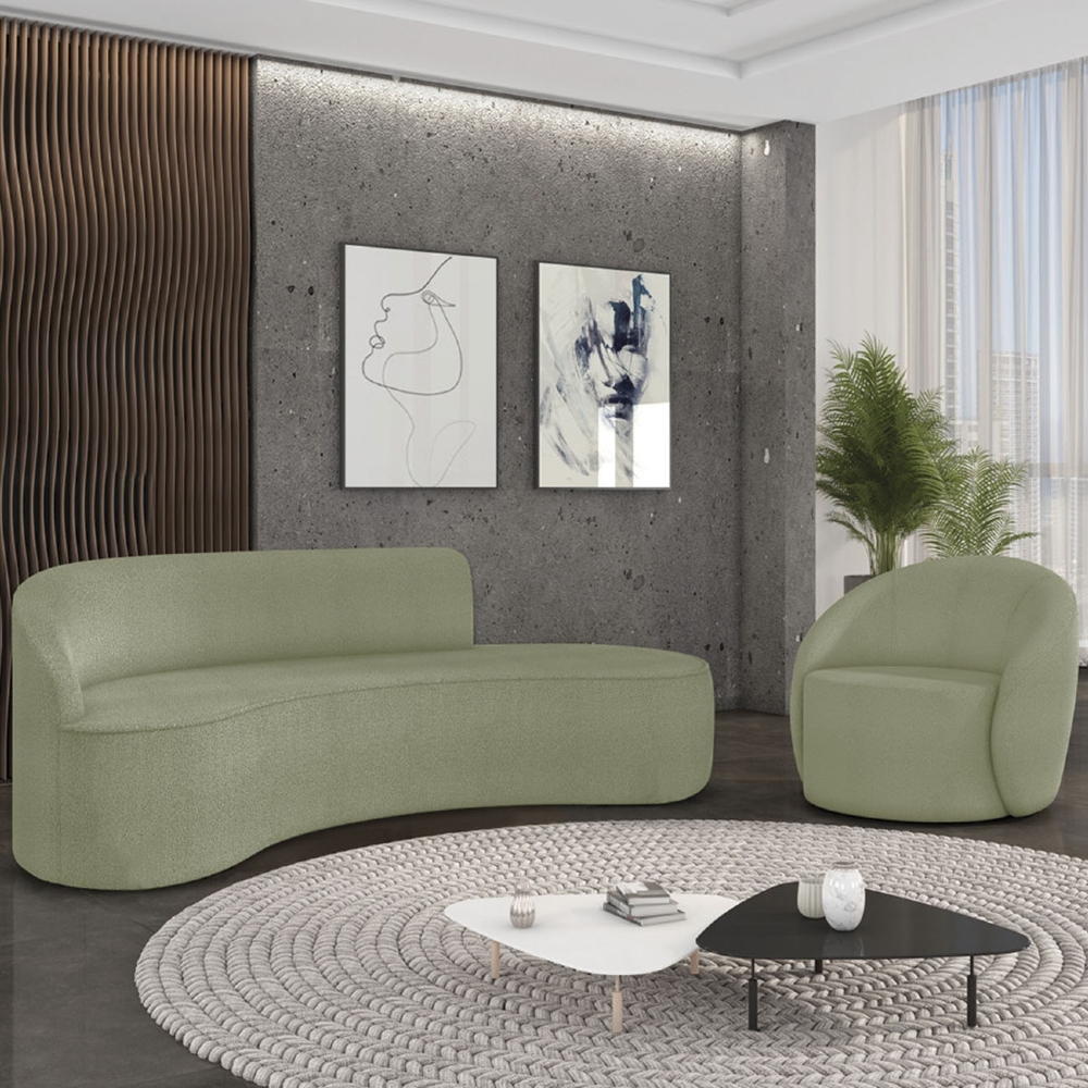 Sofá 4 Lugares 220cm Wendi e Poltrona Steve Boucle Pistache I01  - Mpozenato