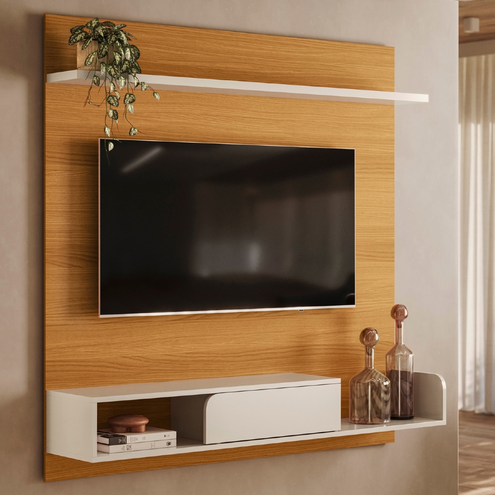 Painel TV 55 Pol 136cm Bancada Suspensa Heros Off/Champanhe H01 - Mpozenato