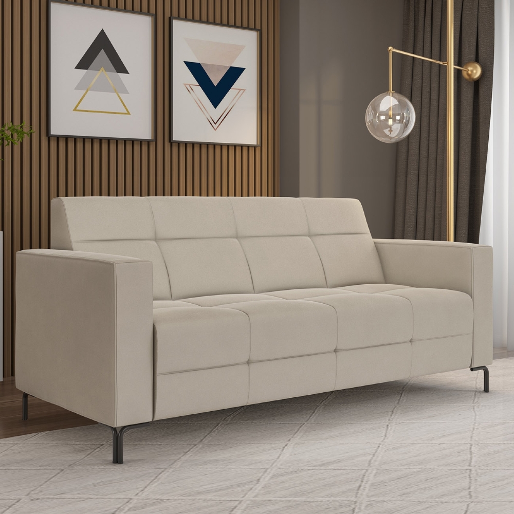 Sofá 2 Lugares 160cm Pés Metálicos Sallin Veludo Bege Z08   - Mpozenato