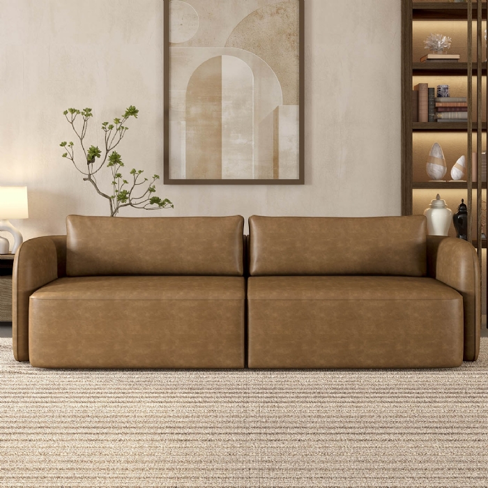 Sofá 3 Lugares 240cm Sala de Estar Karib Sintético Camel Z08 - Mpozenato