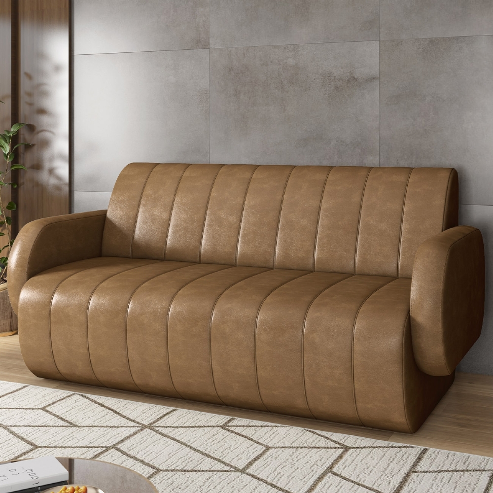 Sofá 2 Lugares 148cm Sala de Estar Munik Sintético Camel Z08 - Mpozenato