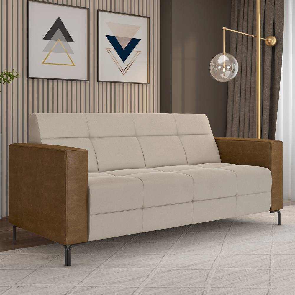 Sofá 2 Lugares 160cm Pés Metálicos Sallin Veludo Bege/Camel Z08 - Mpozenato