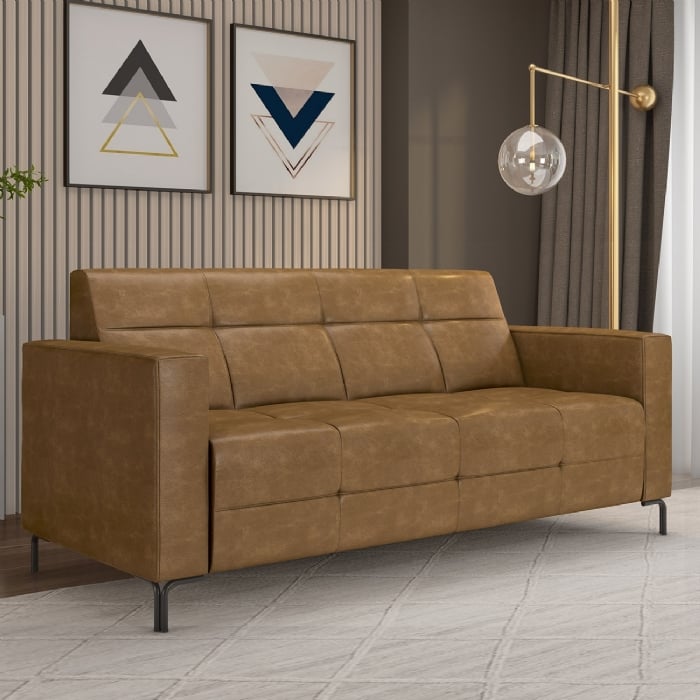 Sofá 2 Lugares 180cm Pés Metálicos Sallin Sintético Camel Z08 - Mpozenato