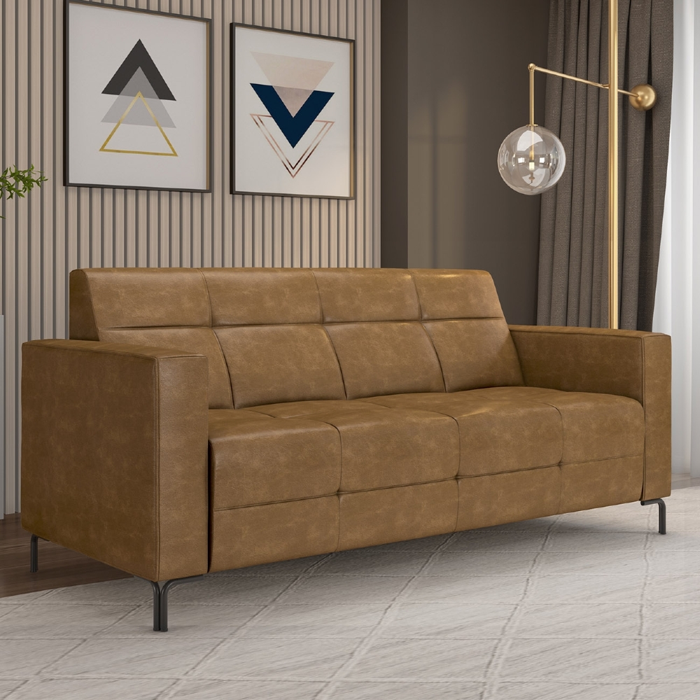 Sofá 2 Lugares 200cm Pés Metálicos Sallin Sintético Camel Z08 - Mpozenato