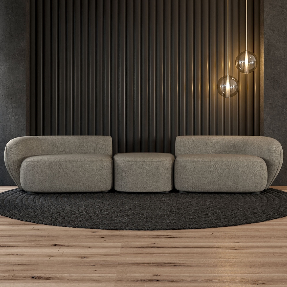 Sofá 4 Lugares Com Puff  302cm Orgânico Lyor Linho Bege Z55  - Mpozenato