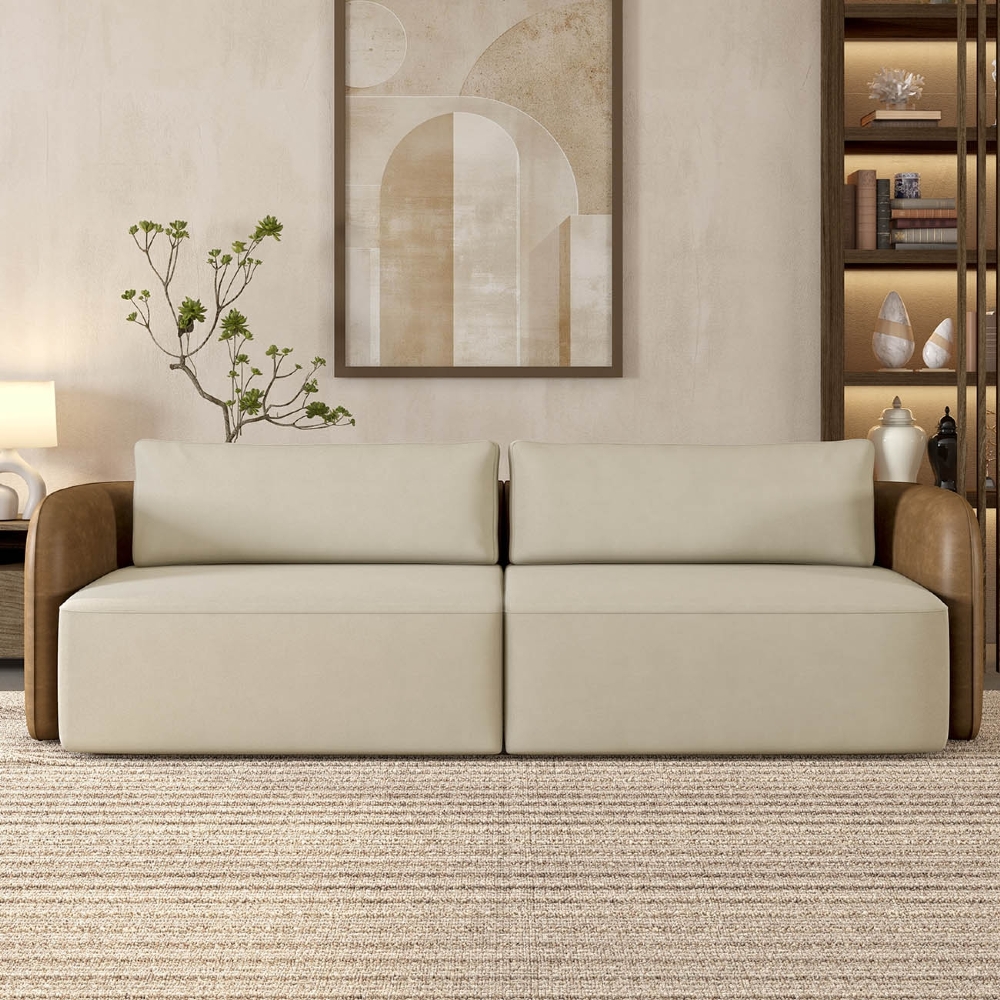 Sofá 3 Lugares 220cm Sala de Estar Karib Veludo Bege/Camel Z08 - Mpozenato