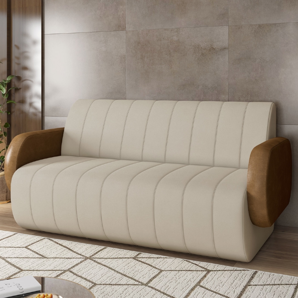 Sofá 2 Lugares 148cm Sala de Estar Munik Veludo Bege/Camel Z08 - Mpozenato