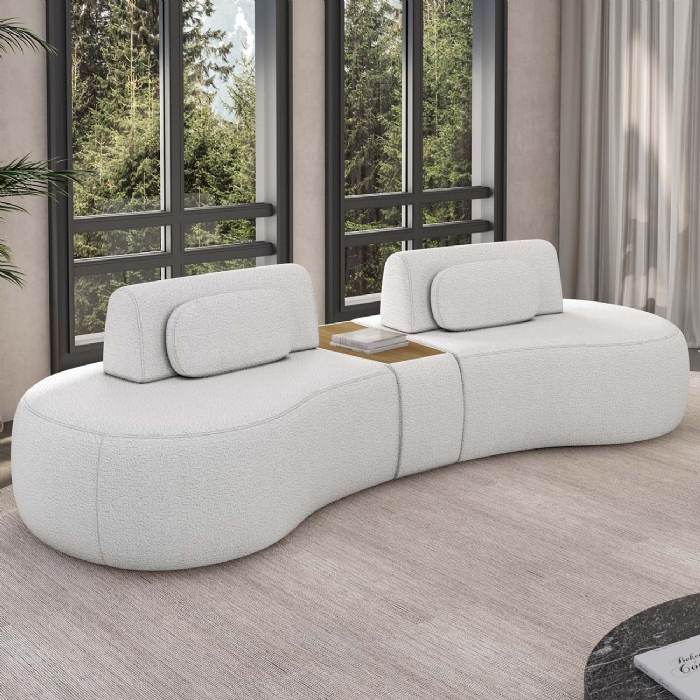 Sofá 4 Lugares 285cm Orgânico Com Mesa Mellanie Boucle Cru Z32 - Mpozenato