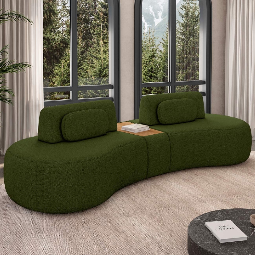 Sofá 4 Lugares 285cm Orgânico Com Mesa Mellanie Linho Verde Z32 - Mpozenato