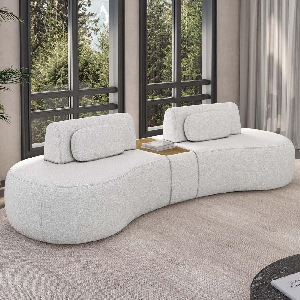 Sofá 4 Lugares 325cm Orgânico Com Mesa Mellanie Boucle Cru Z32 - Mpozenato