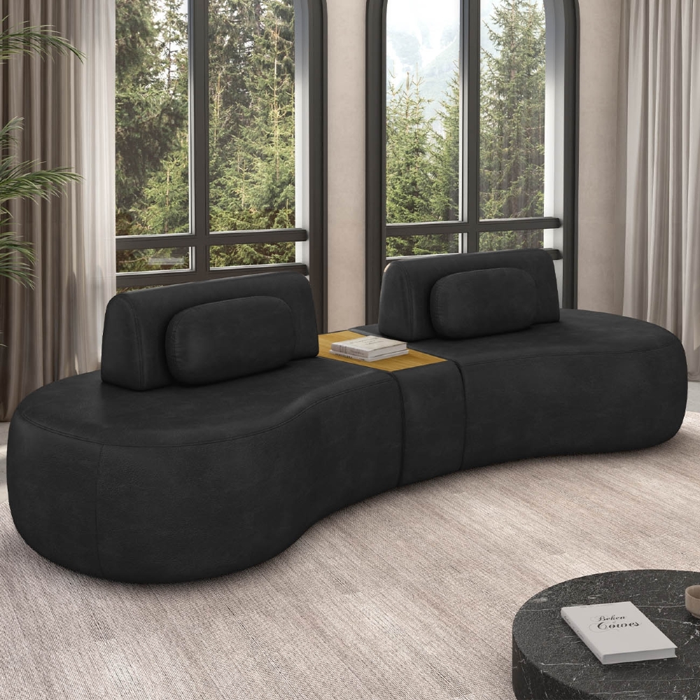 Sofá 4 Lugares 325cm Orgânico Com Mesa Mellanie Sintético Preto Z32 - Mpozenato