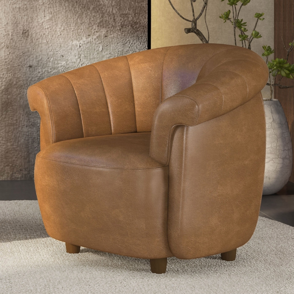 Poltrona Sala de Estar Pé Madeira Lykan Sintético Caramelo Z32 - Mpozenato