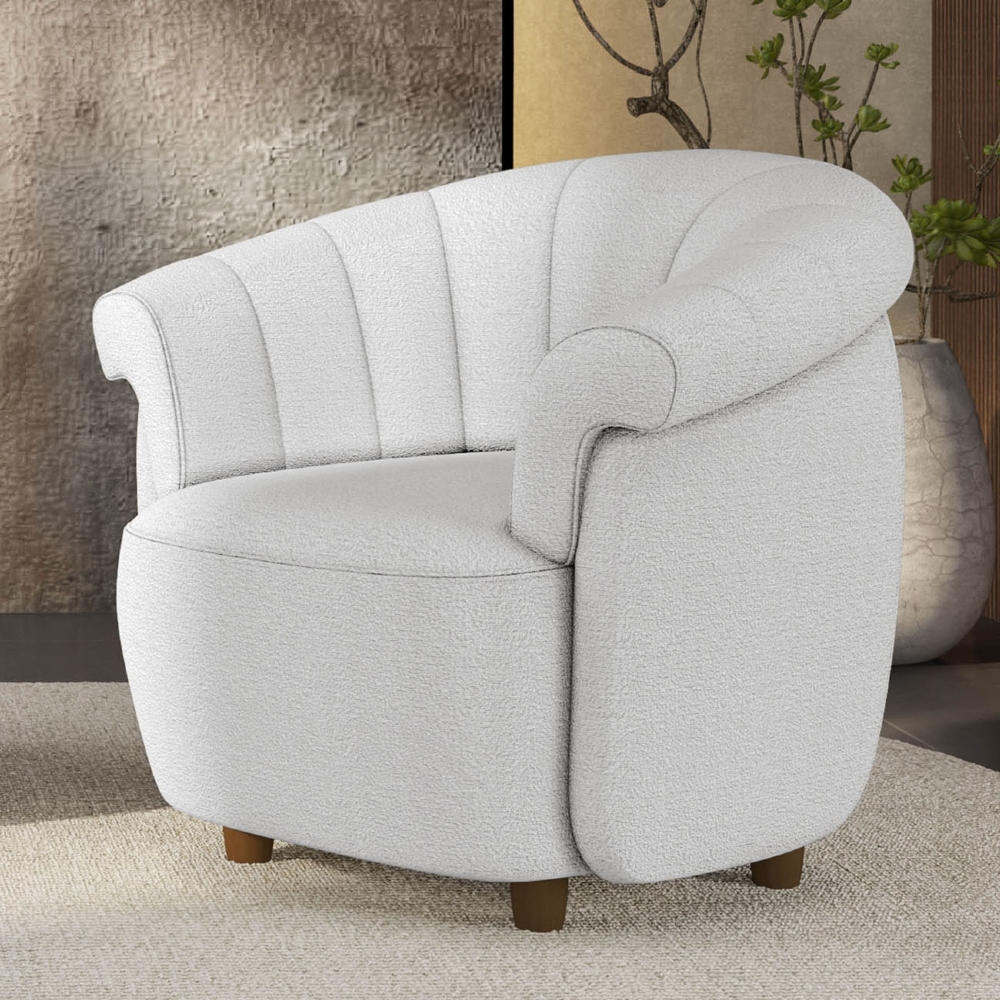 Poltrona Sala de Estar Pé Madeira Lykan Boucle Cru Z32      - Mpozenato