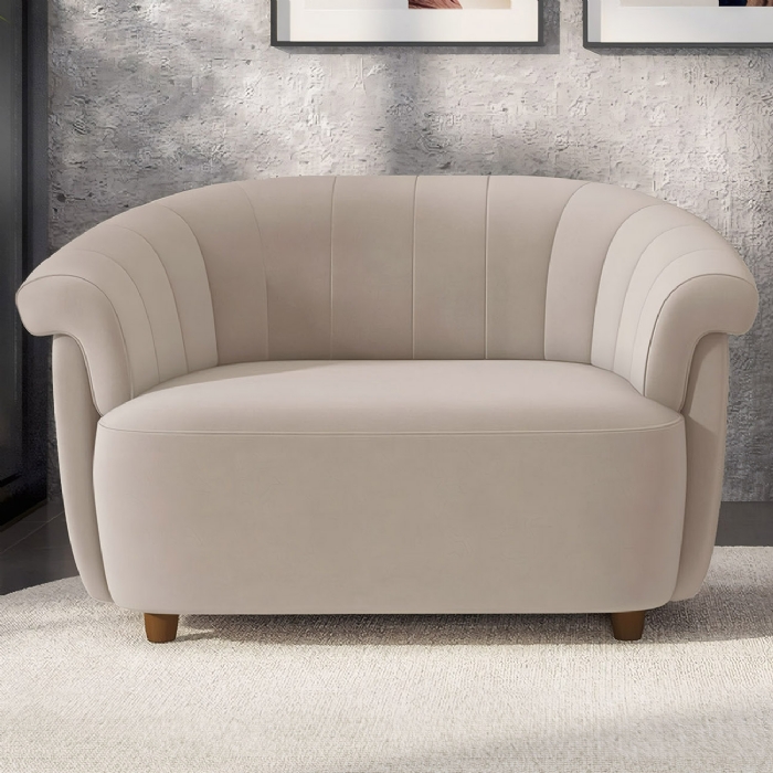 Sofá 2 Lugares 150cm Namoradeira Lykan Veludo Bege Z32    - Mpozenato