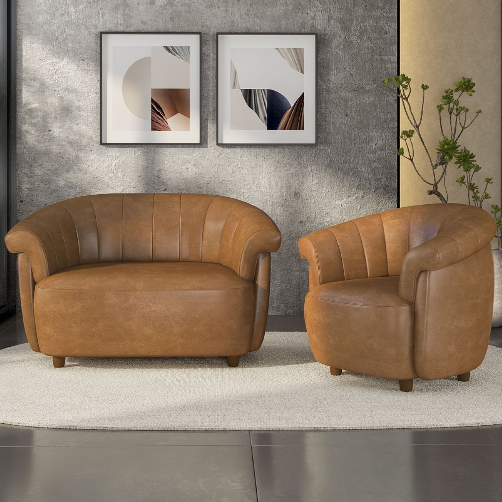 Sofá 2 Lugares 150cm e Poltrona Lykan Sintético Caramelo Z32 - Mpozenato