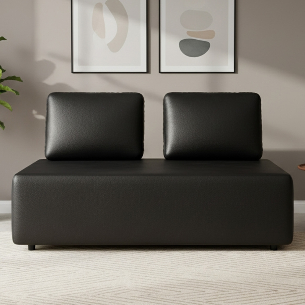 Sofá 2 Lugares 148cm Sala de Estar Rovier Sintético Preto Z32 - Mpozenato