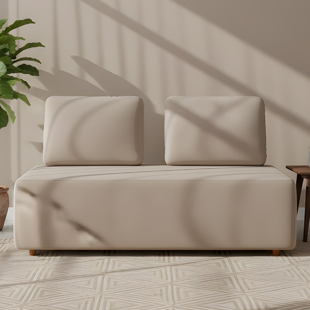 Sofá 2 Lugares 148cm Sala de Estar Rovier Veludo Bege Z32   - Mpozenato