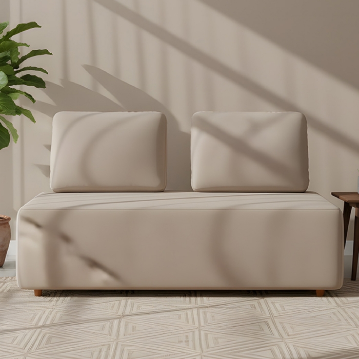 Sofá 2 Lugares 148cm Sala de Estar Rovier Veludo Bege Z32   - Mpozenato