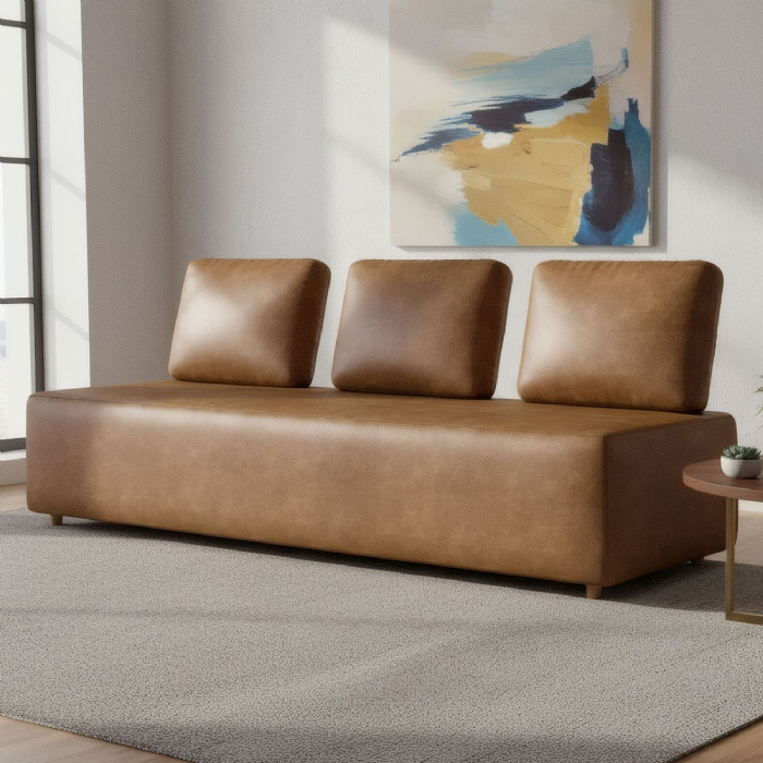 Sofá 3 Lugares 222cm Sala de Estar Rovier Sintético Caramelo Z32 - Mpozenato