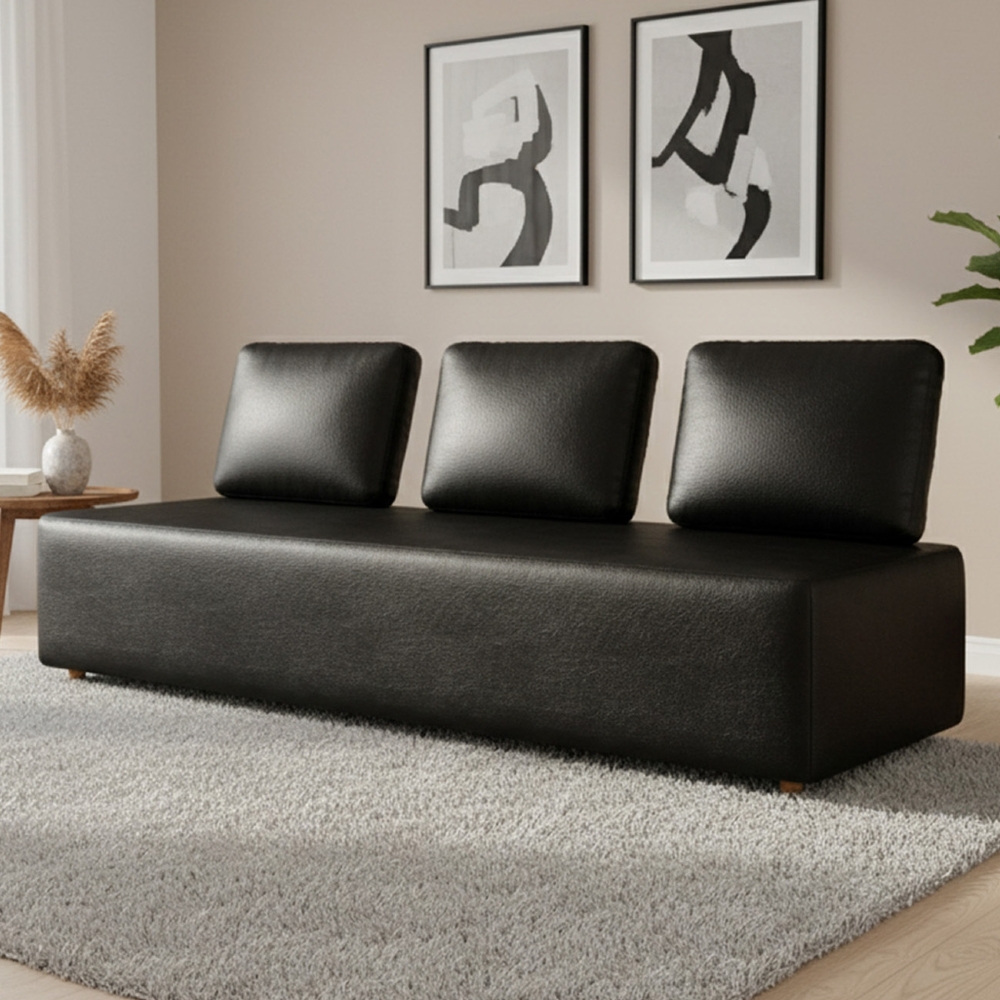 Sofá 3 Lugares 222cm Sala de Estar Rovier Sintético Preto Z32 - Mpozenato