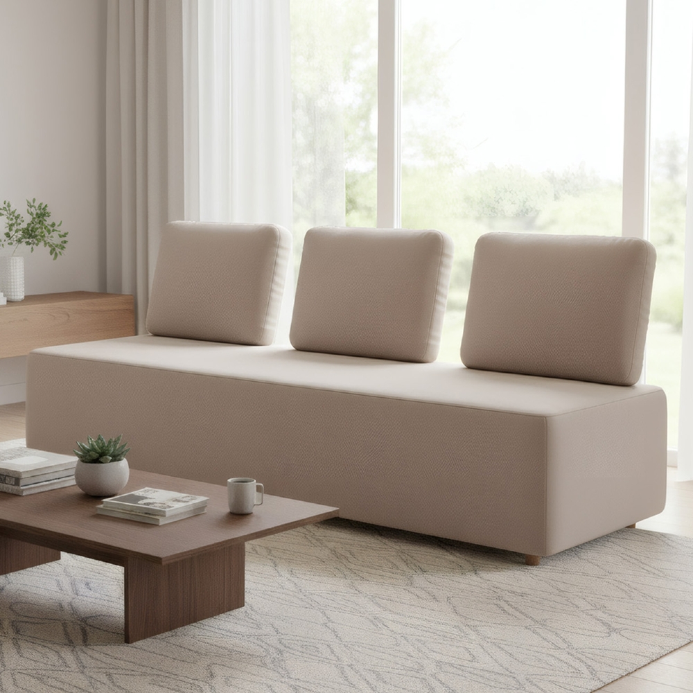 Sofá 3 Lugares 222cm Sala de Estar Rovier Veludo Bege Z32   - Mpozenato