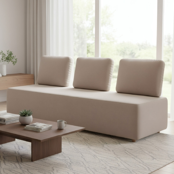 Sofá 3 Lugares 222cm Sala de Estar Rovier Veludo Bege Z32   - Mpozenato