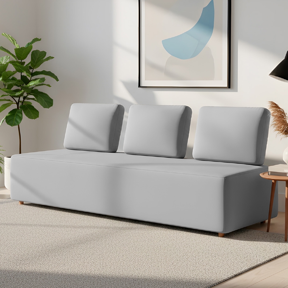 Sofá 3 Lugares 222cm Sala de Estar Rovier Veludo Cinza Z32    - Mpozenato