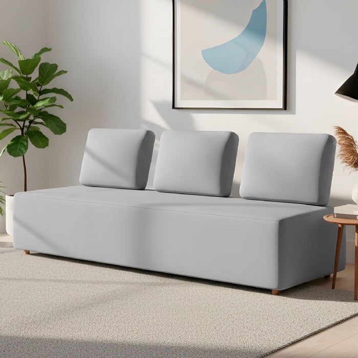 Sofá 3 Lugares 222cm Sala de Estar Rovier Veludo Cinza Z32    - Mpozenato