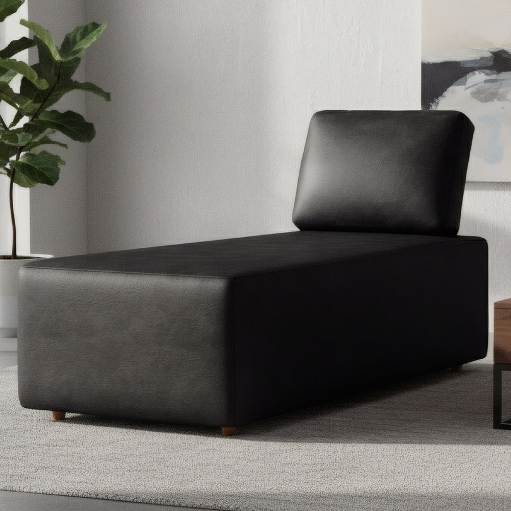 Sofá Chaise Modular 74cm Sala de Estar Sintético Preto Z32 - Mpozenato
