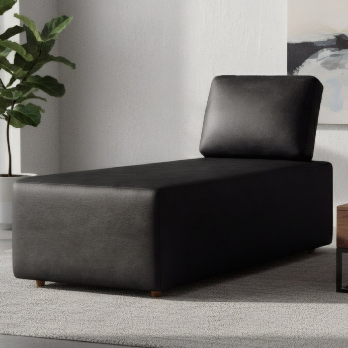 Sofá Chaise Modular 74cm Sala de Estar Sintético Preto Z32 - Mpozenato
