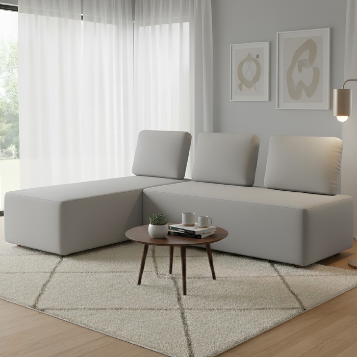 Sofá 3 Lugares Com Chaise 222cm Rovier Veludo Cinza Z32       - Mpozenato
