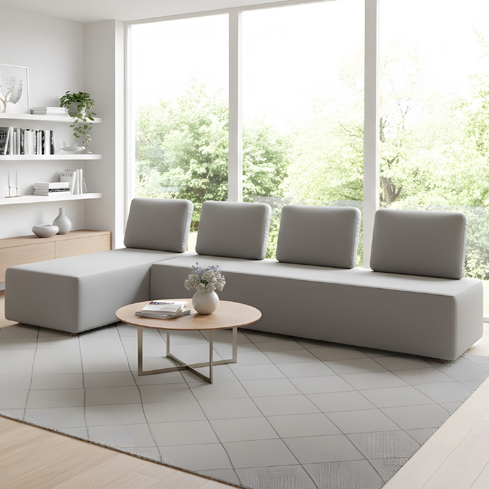 Sofá 4 Lugares Com Chaise 296cm Rovier Veludo Cinza Z32       - Mpozenato