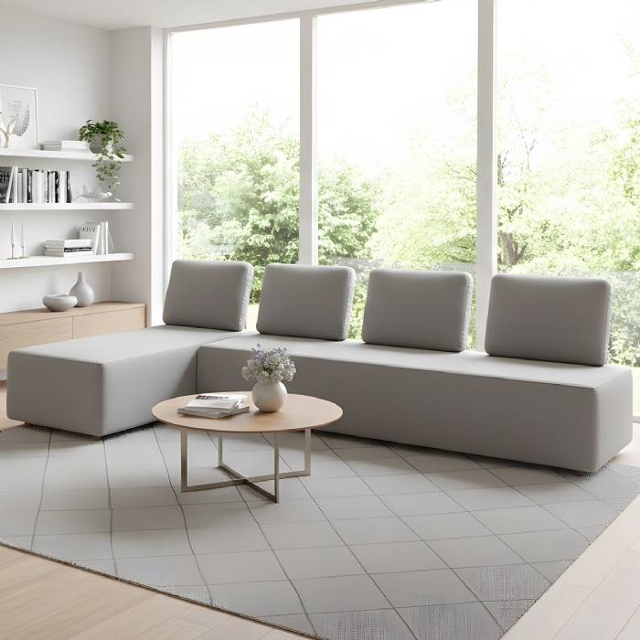 Sofá 4 Lugares Com Chaise 296cm Rovier Veludo Cinza Z32       - Mpozenato