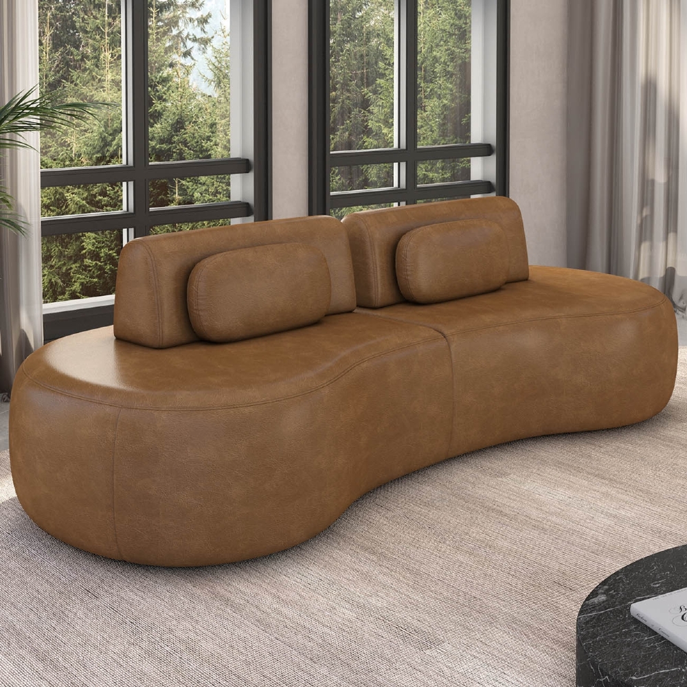 Sofá 4 Lugares 240cm Orgânico Mellanie Sintético Caramelo Z32 - Mpozenato