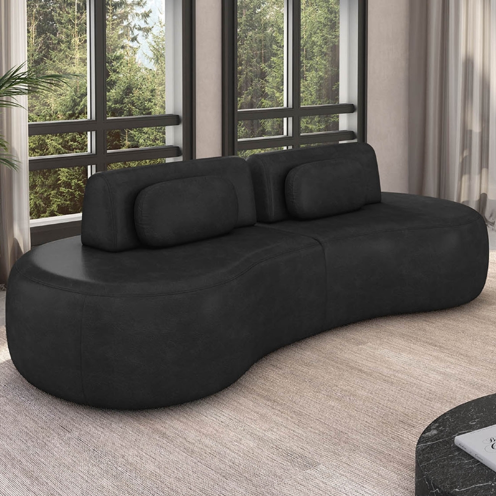 Sofá 4 Lugares 240cm Orgânico Mellanie Sintético Preto  Z32 - Mpozenato