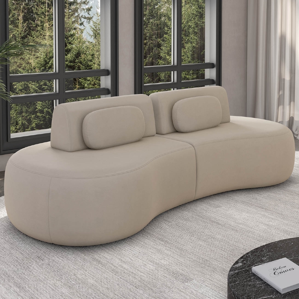 Sofá 4 Lugares 280cm Orgânico Mellanie Veludo Bege Z32 - Mpozenato