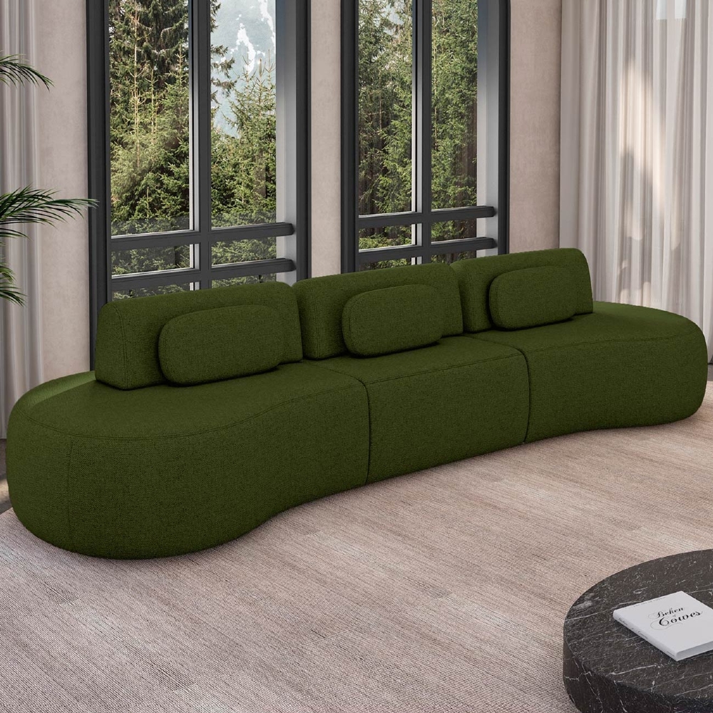 Sofá 4 Lugares 326cm Orgânico Mellanie Linho Verde Z32 - Mpozenato