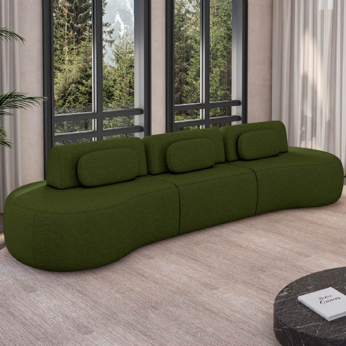 Sofá 4 Lugares 326cm Orgânico Mellanie Linho Verde Z32 - Mpozenato