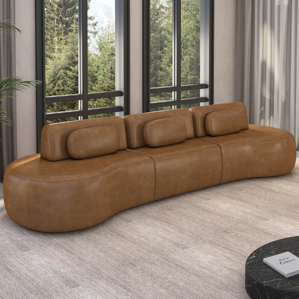 Sofá 4 Lugares 326cm Orgânico Mellanie Sintético Caramelo Z32 - Mpozenato