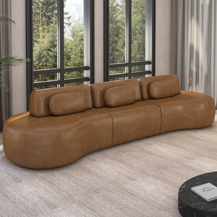 Sofá 4 Lugares 326cm Orgânico Mellanie Sintético Caramelo Z32 - Mpozenato