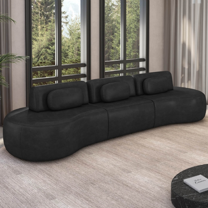 Sofá 4 Lugares 326cm Orgânico Mellanie Sintético Preto Z32 - Mpozenato