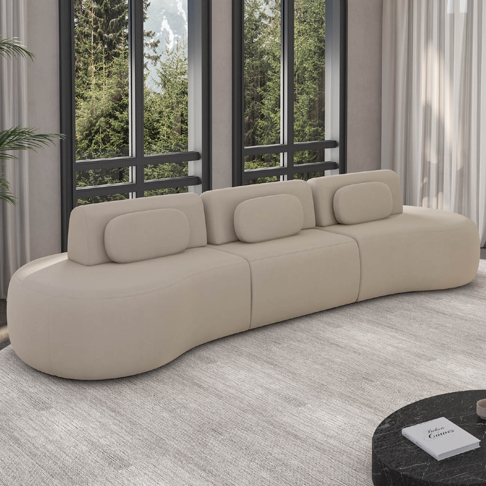 Sofá 4 Lugares 326cm Orgânico Mellanie Veludo Bege Z32 - Mpozenato