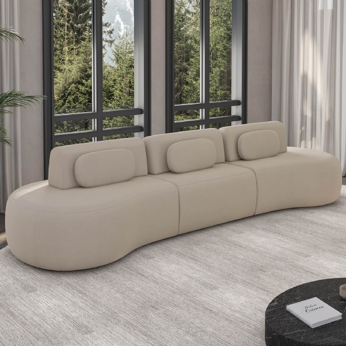 Sofá 4 Lugares 366cm Orgânico Mellanie Veludo Bege Z32 - Mpozenato