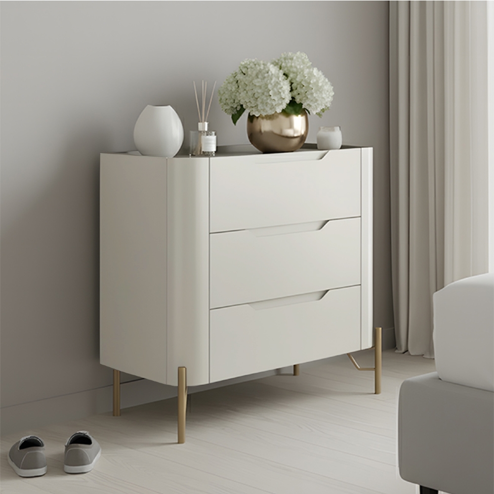 Mesa Cabeceira Quarto 68cm 3 Gavetas Blen Luna/Dourado I06 - Mpozenato