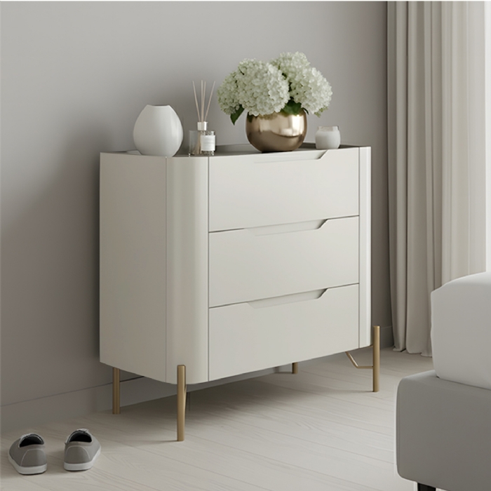 Mesa Cabeceira Quarto 68cm 3 Gavetas Blen Luna/Dourado I06 - Mpozenato