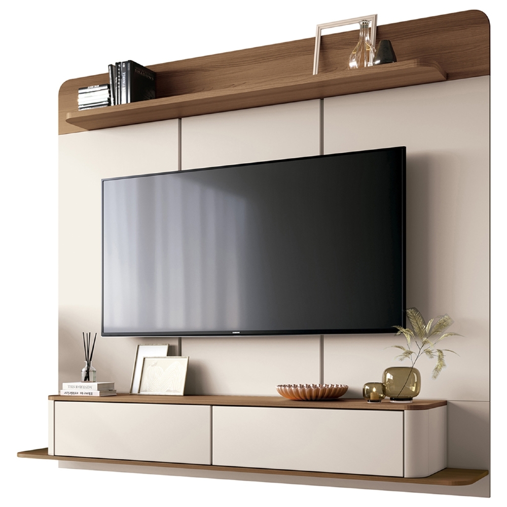 Painel TV 70 Pol 180cm Bancada Suspensa Gava H01 Off/Castanho - Mpozenato