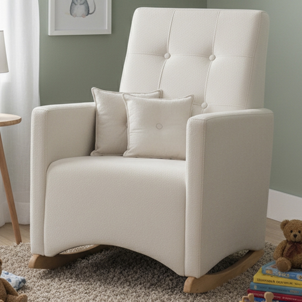 Poltrona Amamentação Base Madeira Balanço Lola Bouclê Off F03 - Mpozenato