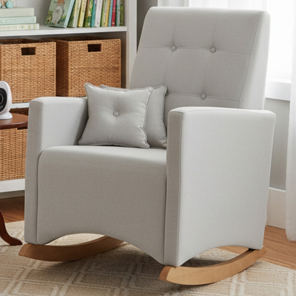 Poltrona Amamentação Base Madeira Balanço Lola Linho Cinza F03 - Mpozenato